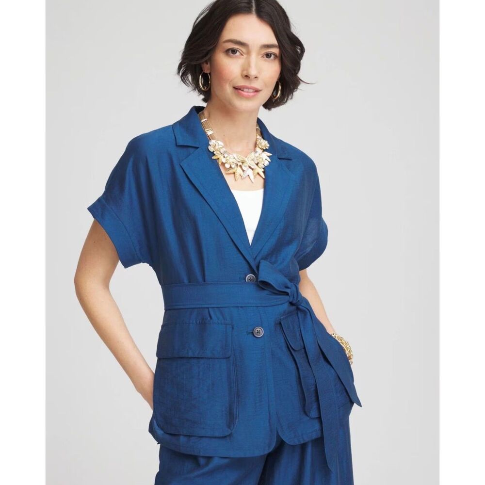 NWT - CHICO'S Lightweight Cargo Belted S/S Shirt Jacket, Seaport, Sz 3 (XL)